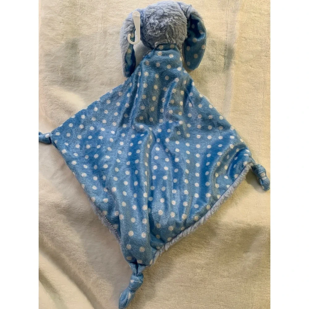 KellyToy Baby Blue Bunny Rabbit Security Blanket‎ Lovey Polka Dots knotted EUC